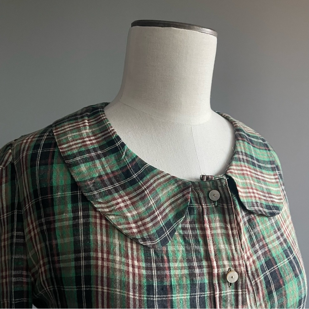 Vintage Green Plaid Peter Pan Collar Blouse Romantic Cottagecore Top Twee Indie - Picture 4 of 12